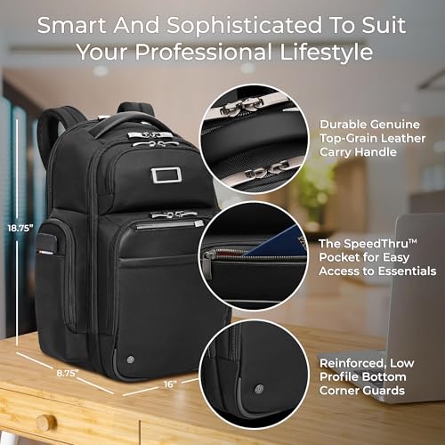 Image of Briggs & Riley Large Cargo Backpack for Women & Men - Laptop Backpack, For Work & Travel, Spacious & Durable, Padded Straps, Fits up to 17 inch Laptop - @work Collection, Black