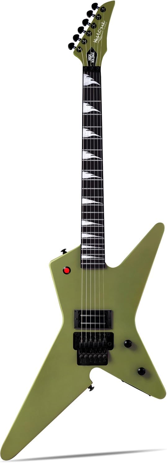 WestCreek HIGH VOLTAGE (HVFR) Solid Body Electric Guitar, Heavy Metal Guitar, Right Handed, Heavy Metal Pickups, Rounded End Jumbo Frets, Rosewood Fretboard, Mahogany Body (Matte Green)