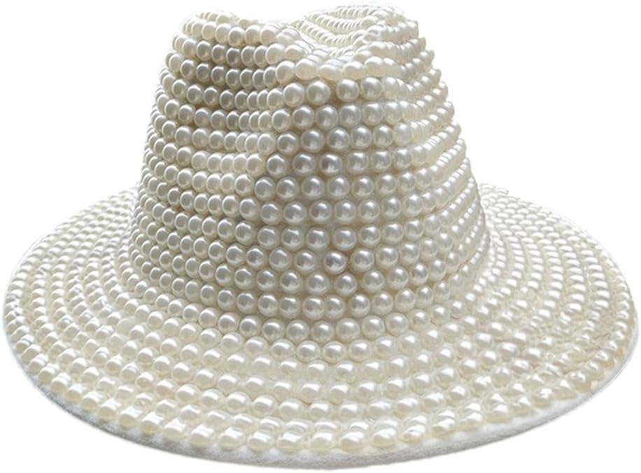 REHJJDFD Women's Pearl Fedora Hat Panama Jazz Hat Party Wide Brim Fedora Hat Suitable for Men and Women