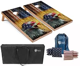 Tailgating Pros American Themed Lightweight Corn Hole Board Set w/Multicolored LED Rings, Bean, Bags, and Carrying Case - 4'x2' Cornhole Toss