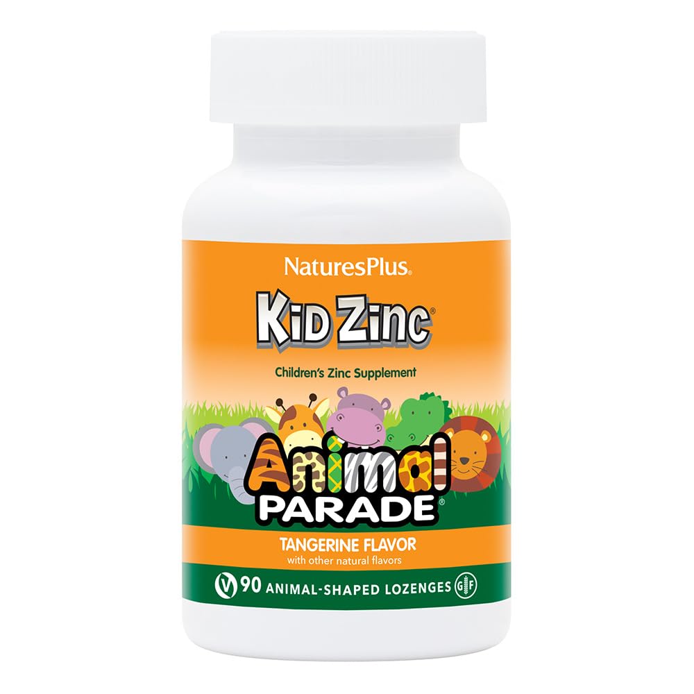 Nature's Plus Kids Zinc Children Supplement, 90 Lozenges Animal Parade Shaped Tangerine Flavor, For Daily Antioxidant Protection, Gluten Free