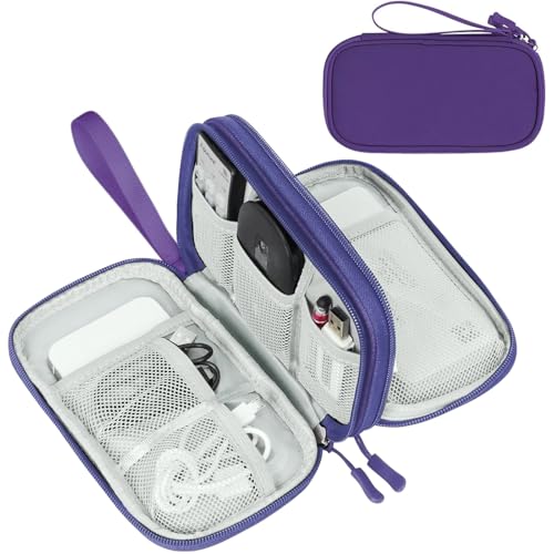Image of FYY Electronic Organizer, Travel Cable Organizer Bag Pouch Electronic Accessories Carry Case Portable Waterproof Double Layers All-in-One Storage Bag for Cable, Cord, Charger, Phone, Earphone Purple