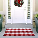 USTIDE Cotton Buffalo Plaid Rug Red and White Check Rug 23.6'X51' Hand Woven Indoor or Outdoor Rugs...