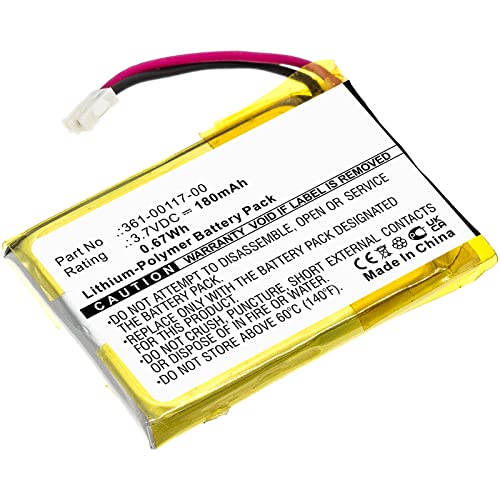 Synergy Digital Smartwatch Battery, Compatible with Garmin Approach S20 Smartwatch, (Li-Pol, 3.7V, 180mAh) Ultra High Capacity, Replacement for Garmin 361-00117-00 Battery