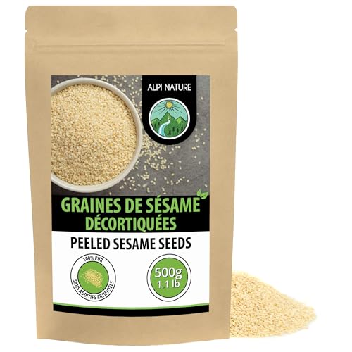 Alpi Nature Graine de Sesame Blanc Décortiqué 500g, Graines de Sesame Blanc Crues Décortiquées