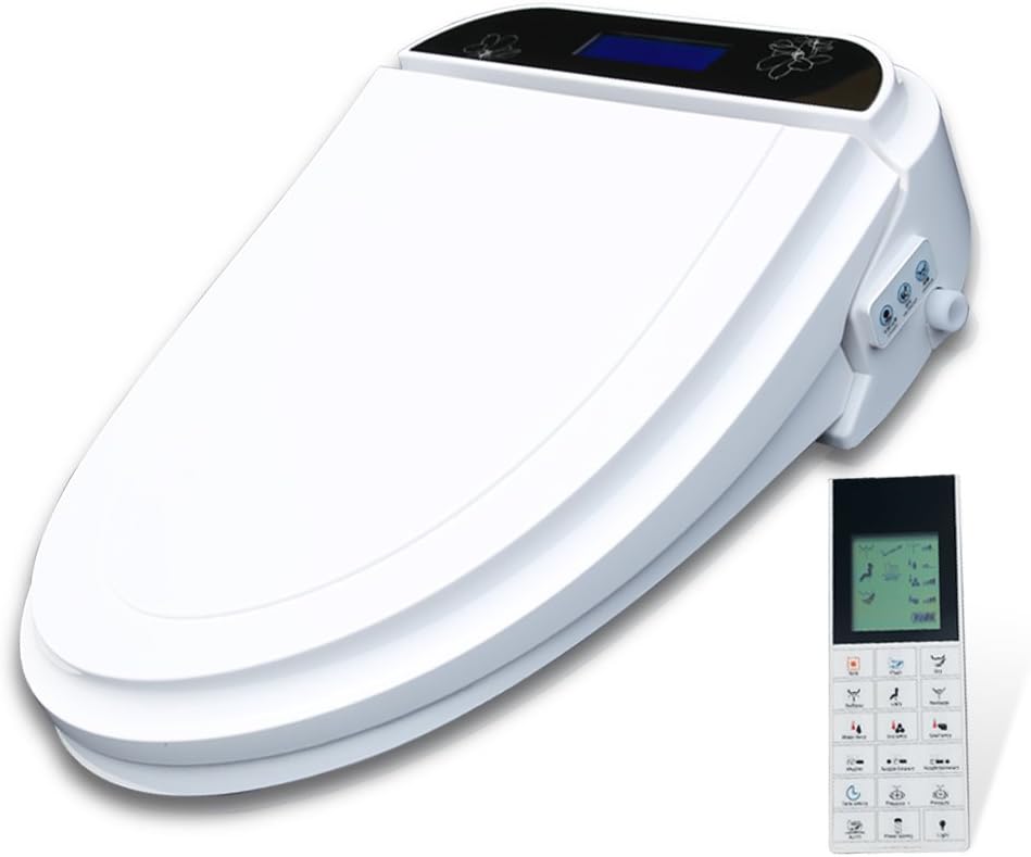 KOYIDA Intelligent Bidet Toilet Seat Lids with Soft Close, P05 Smart Heated and Warm Wind with Cleaning Function, LED Wireless Remote, Elongated, Cotton White