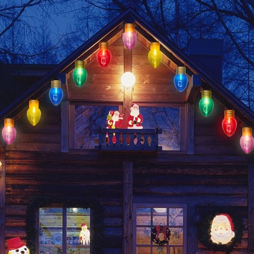 16Ft Jumbo LED Multicolor Christmas String Lights Outdoor with 10 C7 Clear Jumbo Multicolor Bulb Connectable Hanging Christmas Lights for Indoor Outdoor Porch Patio Eave Xmas Trees Roof Decorations