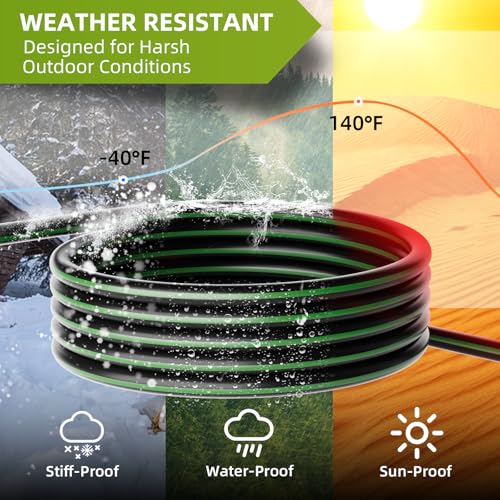 islewire 10FT 10/3 Outdoor Extension Cord, 10 AWG Ultra Heavy Duty 3-Prong SJTW, Waterproof, Flexible Cold-Resistant, Indoor/Outdoor, LED Lighted End, 15 Amp 1875W, Black & Green, ETL Listed by islewire - Used condition - Image 4
