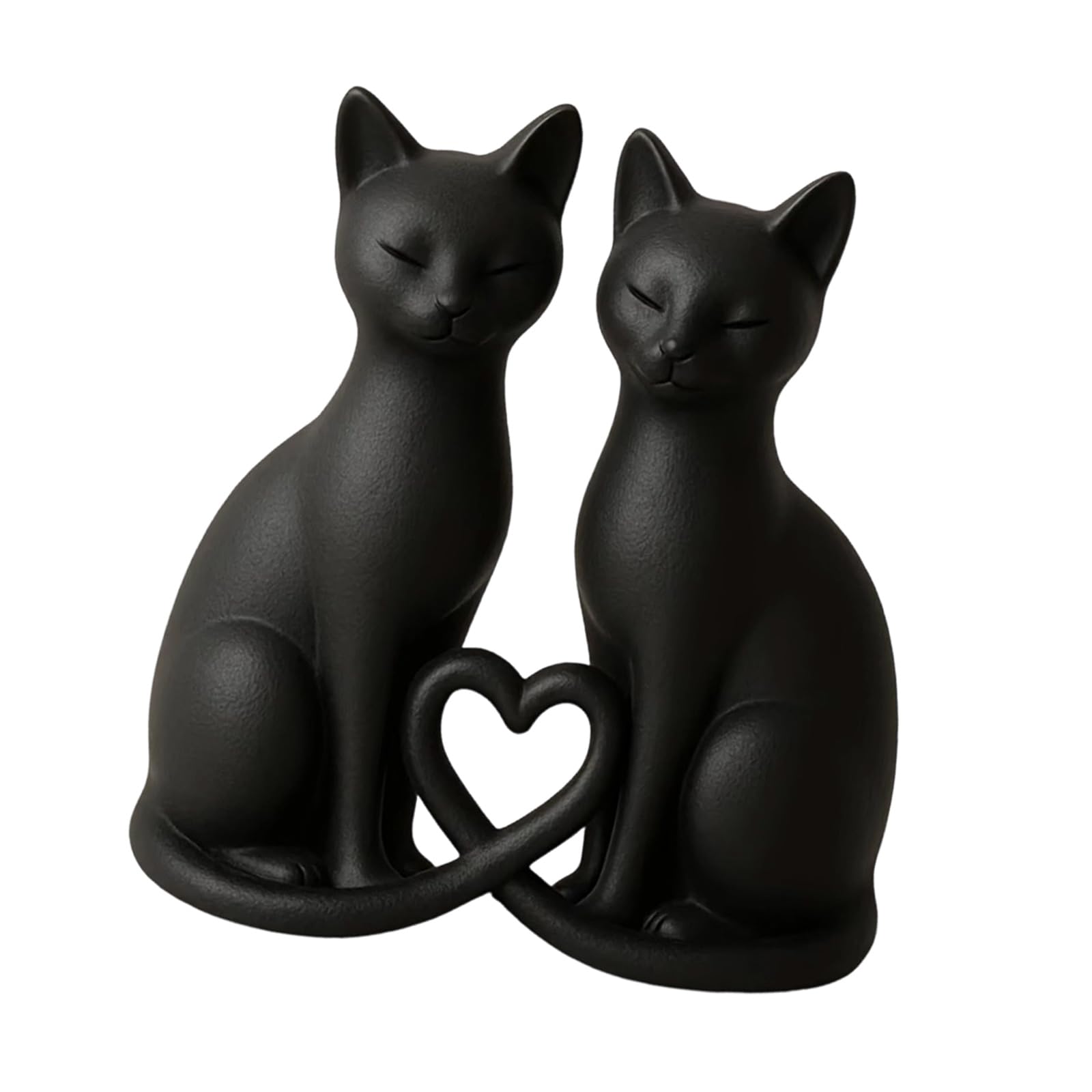 Mllepjdh 3D Printed Black Cats Couple Statue with Heart Design Creative Artistic Animal Sculpture for Romantics Home Decors Couple Cats Figurine