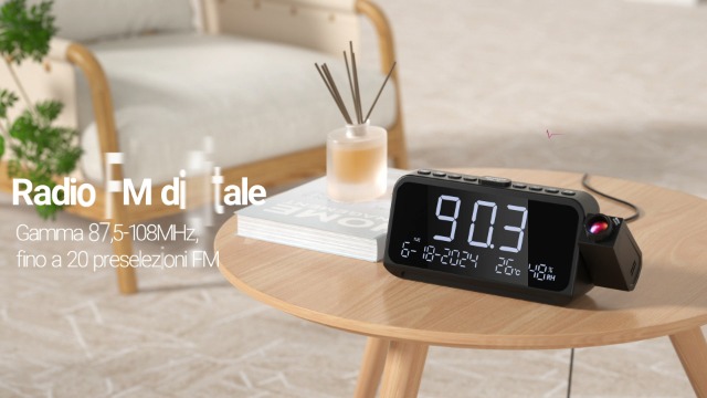 Sveglia Con Proiettore Da Soffitto Mesqool - 320&deg;, Doppia Sveglia, USB Type-C