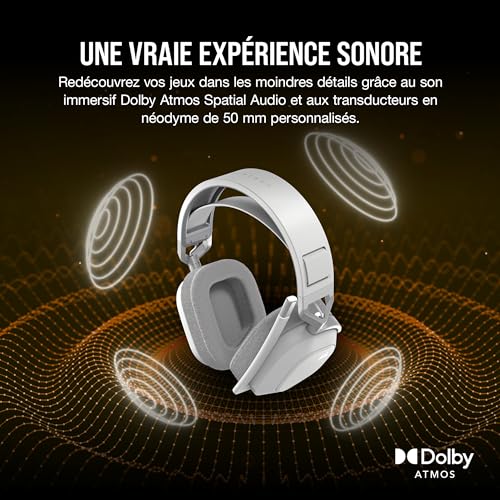 Corsair HS80 Max Wireless Casque de Jeu Multiplateforme avec Bluetooth - Dolby Atmos - Microphone de Qualité Professionnelle - Compatible iCUE - PC, Mac, PS5, PS4, Mobile - Blanc