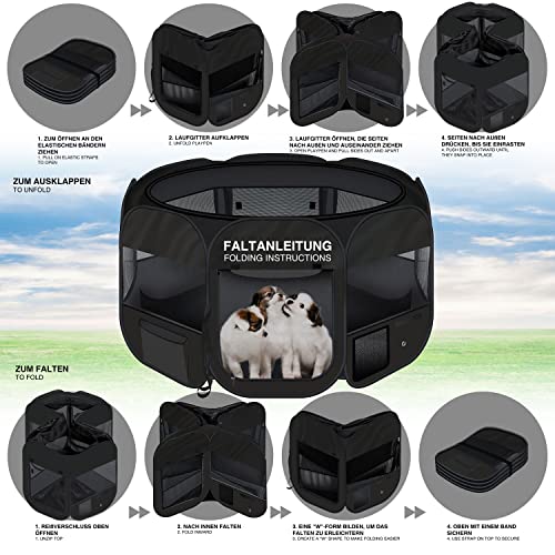 all Pets United® Welpen-Laufstall Tierlaufstall Welpenauslauf-Stall; XXL Freigehege für Hunde, Katzen, Hasen & Kleintiere im Innen- und Außenbereich (Schwarz)