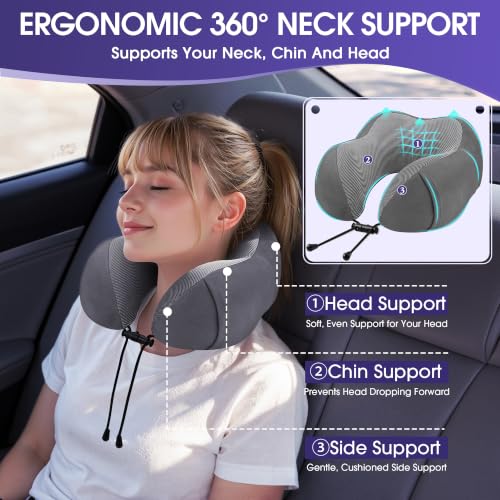 Image of CloudBliss Memory Foam Travel Neck Pillow, Set of 2, Black & Grey