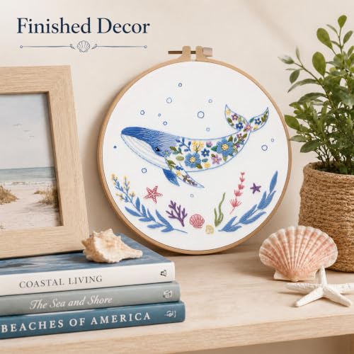 Image of Louise Maelys Embroidery Kit for Beginners, Whale Ocean Needlepoint Kit