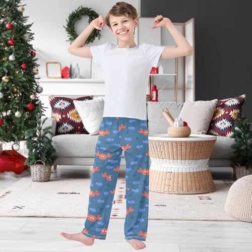 Boy's Pants Sea Crab Star Little Blue Fish Jogger Pants Elastic Waist Long Bottoms Trousers with Pockets 6-14 Years2