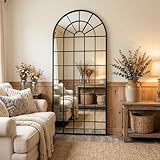 70x30Inch Large Arched Window Pane Mirror| Black Arched Mirrors for Wall & Floor | Arch Mirror Full Length for Entryway Living Room & Bedroom | Oversized Mirrors | Wall Art Decorative |Farmhouse Décor