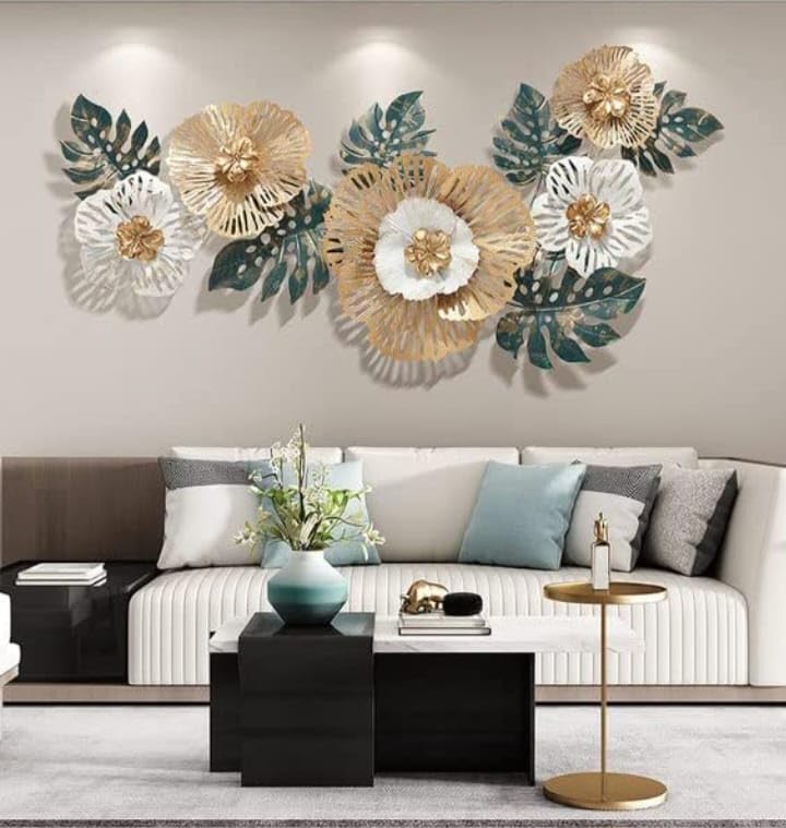 Image of ULTRA SHINE HOME DECOR 3D Creative Beautiful Rose Hanging Metal Wall Art Handmade Sculptures for Home Decoration, Bedroom, Living Room, Hotel & Restaurant Decor (50 x 23 Inch)