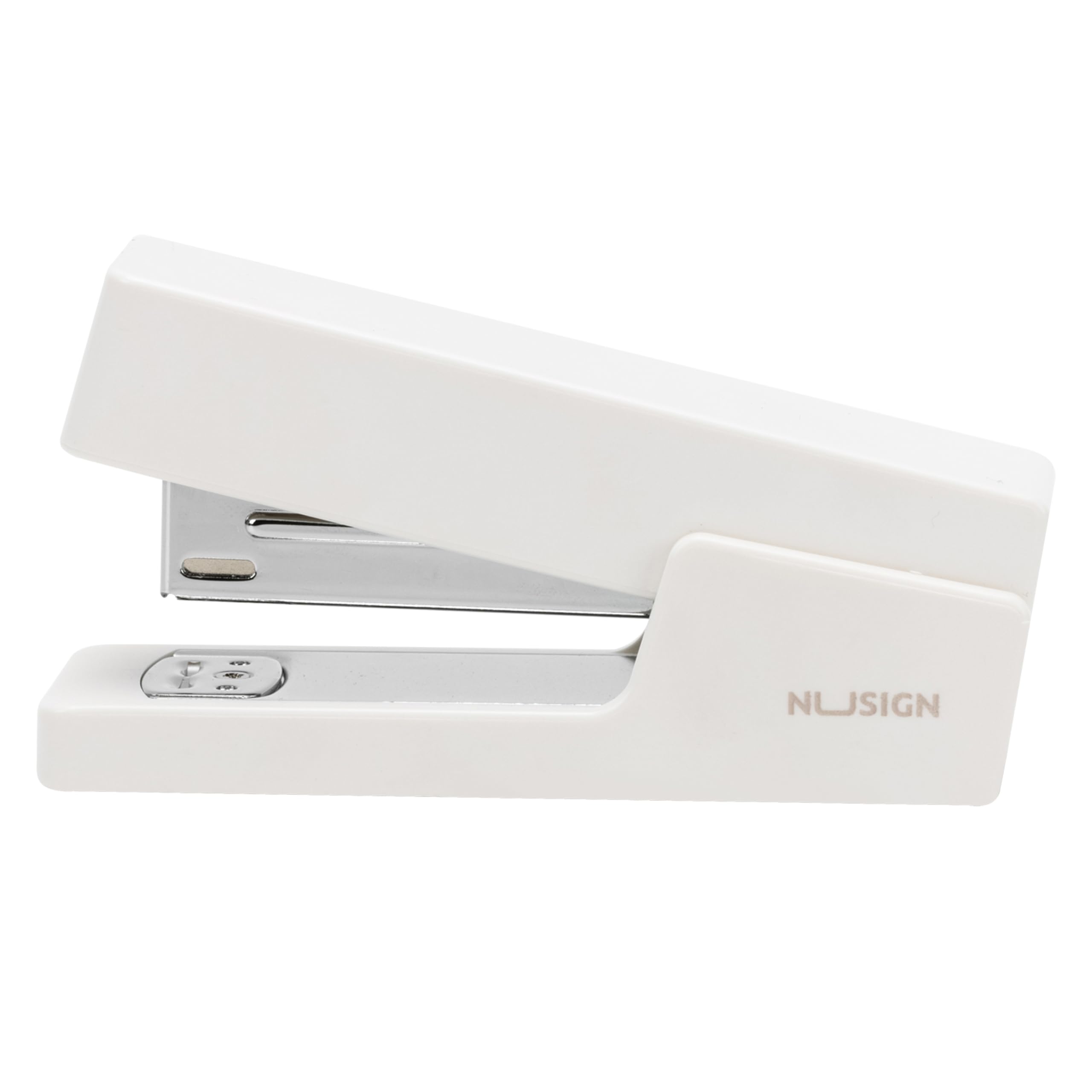 Deli Small Desktop Stapler White - Durable ABS Office Stapler with 100 Staple Storage, Anti-Slip Base, Metal Pull Bar, Paper Stapler for School, Kids & Mini Office Supplies
