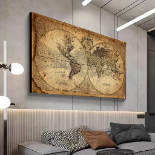Carte du monde rétro solution déco murale vintage pour mur vide - 2
