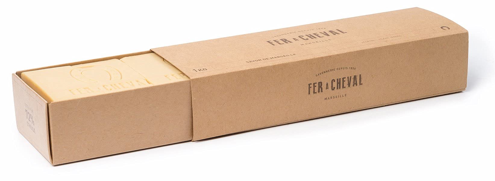 Fer à Cheval - Véritable Savon de Marseille - Barre Tranchée 1 Kg (Prédécoupée en 6 Savons) (Végétal)