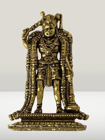 Image of BRICKS & BLOCKS Divyasethu Brass Miniature Karuppa Samy Statue Traditional Hindu Deity Sculpture, Decorative Figurine, Antique Gold Finish.