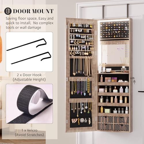 Image of Vlsrka 47.2 inch LED Jewelry Cabinet, Wall Mounted Jewelry Mirror Organizer