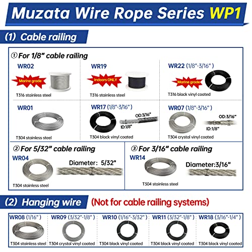 Muzata 165Feet 1/8Inch Stainless Steel Wire Rope Aircraft Cable Railing Decking 7X7 Strand Indoor Outdoor Diy Balustrade String Wr01,Wp1 #TOP5