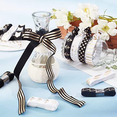 Gorgecraft 18 Yards Printed Glitter Fold Over Elastic Ribbon 5/8" Flat Heavy Stretch Foldover Elastic Knit Band High Elasticity Headband Trim For Diy Sewing Crafts Hair Ties Bow #TOP4