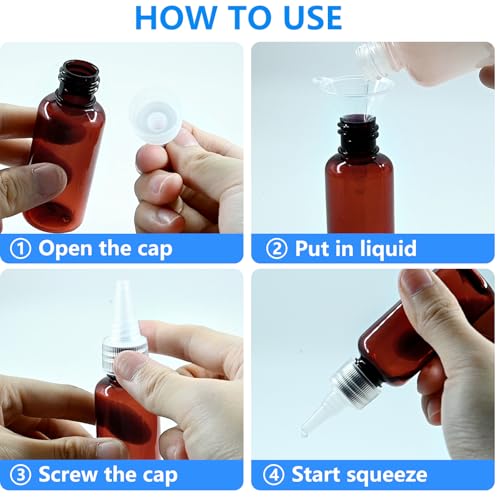 image for DTDNZKN 4 Pack 1 Oz (30ml) Amber Plastic Essential Oil Bottles with Fu