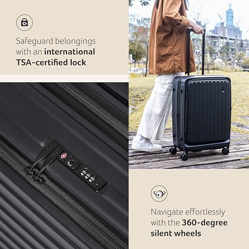 Image of Acer Barcelona Suitcase, 25 inch Check-in, with 360 Degree Spin 8 Wheels, TSA Lock, Top Opening, Expandable, Recycled Polyseter Material, Black