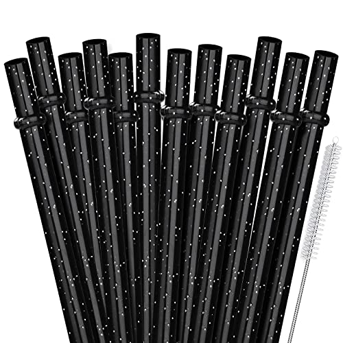 ALINK Lot de 12 pailles réutilisables pailleuses, 28 cm de long en plastique dur noir, pailles de remplacement pour gobelets de 473 ml, 591 ml et 887 ml...