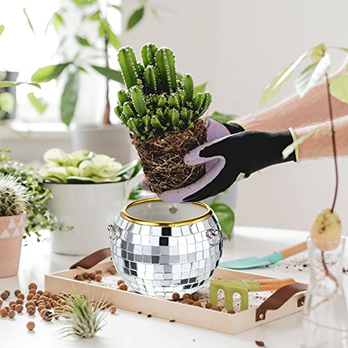 Remerry 12 Pcs 4 Inch Silver Disco Ball Planter Mirror Ball Boho Hanging Planter Flower Pots Vase With Chain And Wooden Rings For Indoor Outdoor Plants Succulents Cacti Flowers Home Decorations #TOP3