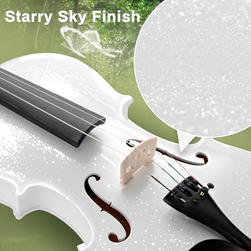 Image of Poseidon Violin for Beginner, Glossy White Violin Set with Acoustic Violin Fiddle for Students Violin Starter Kit /Hard Case, Bow, Rosin, Horse Bridge, Extra Strings, Shoulder Rest, Tuner, Manual