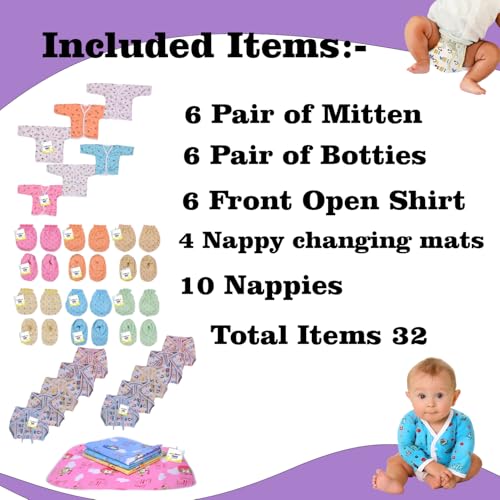 Image of Toddylon Flat Bed 32 in 1 New Born Baby Complete Daily Items Combo (0-6 Months)