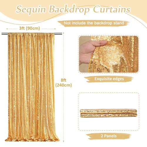 Image of Gold Sequin Backdrop Curtains-2 Panels 3FTx8FT Gold Backdrop for Wedding, Glitter Party Decorations Background Drapes for Birthday Party Anniversary Graduation Photo Booth Decor