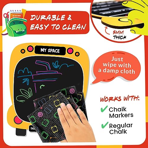 First Day School Board for Kids (11 x 13) - Kids Drawing Chalkboard | My Back to School Sign for Toddlers, Special Moments Photo Prop, Gifts for Ages 3, 4, 5, 6, 7 + 5 Chalk Pens