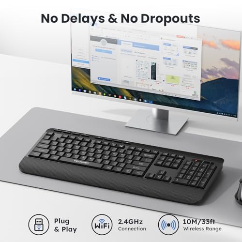 Image of TECKNET 2.4GHz Wireless Ergonomic Keyboard with Full Size Wrist Rest | 8 Shortcut Keys, Stable Connection, Spill Resistant, Silent Click, Wide Compatibility Keyboard for Windows Laptop PC Computer