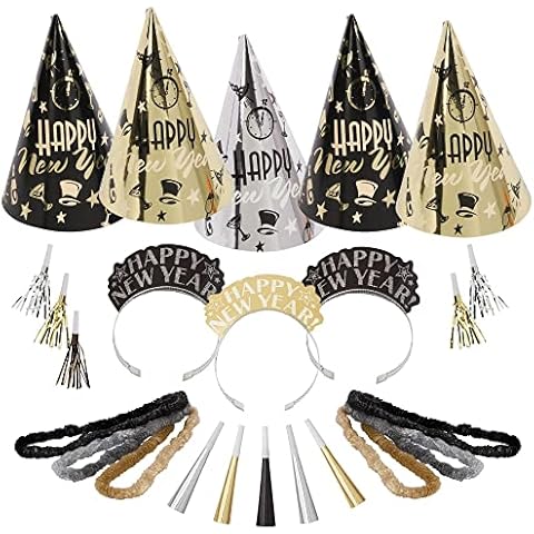 Amscan Midnight Party 2025 New Years Eve Decorations Party Supplies for 10, Includes Cone Hats, and Glitter Tiaras Multicolored Cover