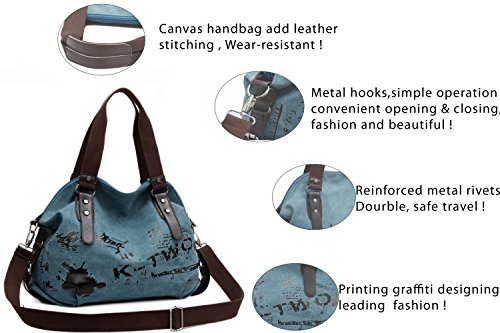 Bolso casual vintage de lienzo para mujer azul miniatura 5