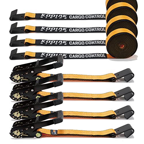 4 Pack 2" X 27' Ratchet Tie Down Straps With Flat Hooks, 10000 Lbs Break Strength Cargo Truck Strap Heavy Duty Perfect For Moving Appliances, Lawn Equipment And Motorcycles Kodiak Straps #TOP26
