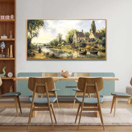 ERQINHUA Wall Art For Living Room Large Canvas Wall Decor For Bedroom Vintage Watercolour Painting Office Decoration Countryside Scenery Home Decor Wall Picture Ready To Hang 24x48 In Wood Framed