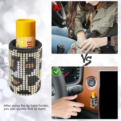 Image of Upright Car Chapstick Holder, Bling Insulating Lip Balm Holder,Rhinestone Car Accessories for Women Interior ,Suitable for Most Vehicles. (Leopard print)