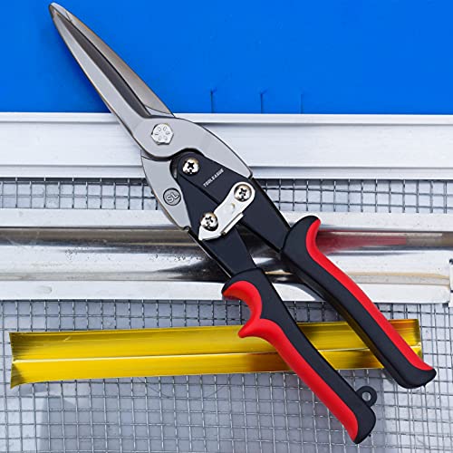 TOOLEAGUE Aviation Tin Snips for Cutting Metal Sheet Tin Cutting Shears with Forged Blade, Heavy Duty Metal Cutter Long Straight Cut 12 inches Metal Shears