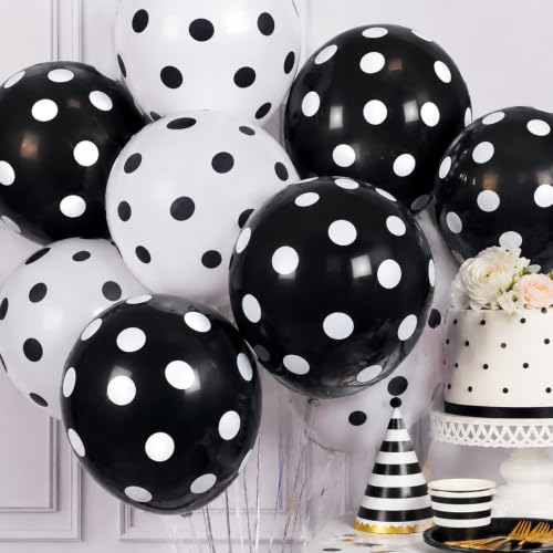 Image of TONIFUL 100 Pack Black and White Polka Dot Latex Balloons 12 Inch - Polka Dot Birthday Decorations for Wedding Baby Shower Graduation Gender Reveal Bachelorette Party Supplies