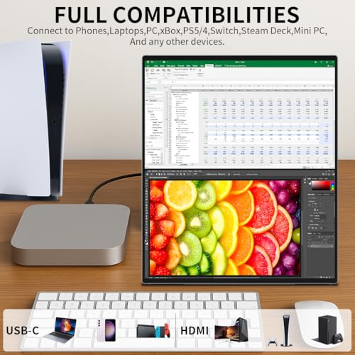 Image of Dual Monitor 14 Inch 2K OLED,Portable Touch Monitor for Laptop Extender| 2K |100% DCI P3|Plug-Play|Stand- VESA| |Slim-Frameless| Computer Triple Display Laptop PC Windows Mac