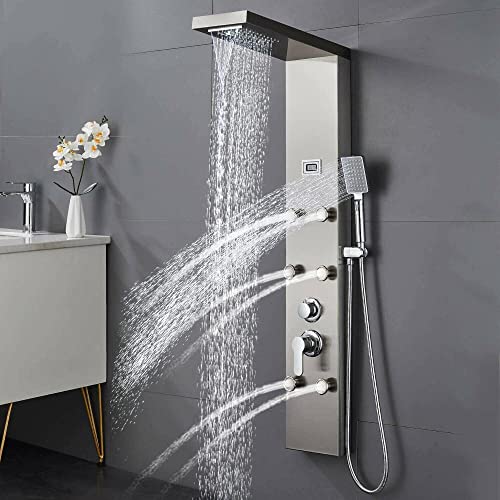 Sistema de columna de ducha con panel de acero inoxidable para lluvia y cascada con masaje miniatura 1