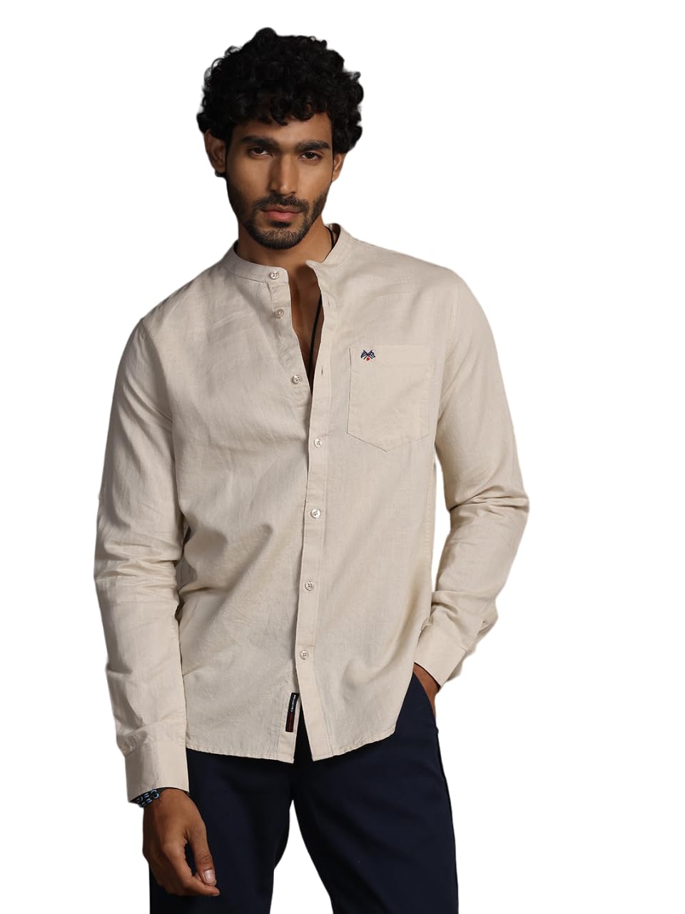 Thomas Scott Men’s | Solid | Full Sleeve | Slim Fit | Linen Blend | Mandarin Collar | Casual Shirt