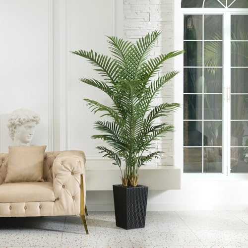VeriNatural 6FT Artificial Palm Tree - Tall Fake Tree with Black Taper Planter & Pebbles, UV...
