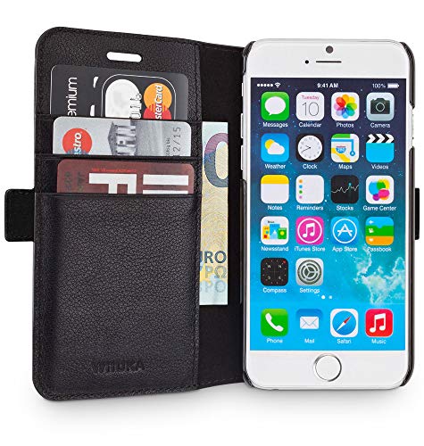 Echt Ledertasche - TRAVEL Away - für Apple iPhone SE (2020) und iPhone 8/7 mit Vier Kartenfächern, extra Dünn, Tasche Schwarz, Leder Hülle