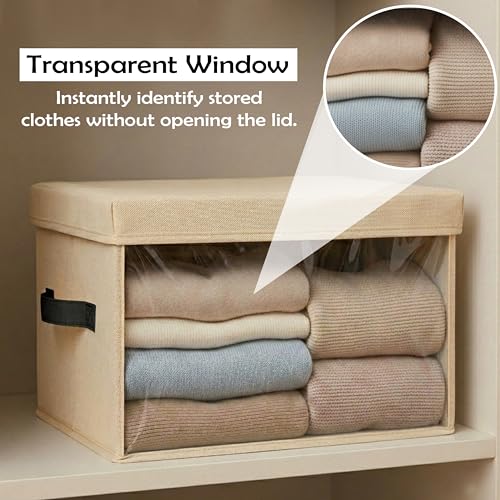 Image of JD Fresh Foldable Cloth Cover Storage Box With Lid /Wardrobe Clothes Organizer /Storage Basket /Space Saving Storage /Collapsible Clothes Organizer /Cupboard Storage Box for Shirts, Pants- Beige Pack of 10